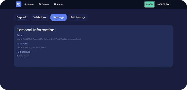 Player's account CASINO / EVERBET