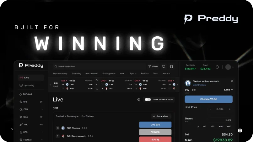 Promotional creative for the Preddy web platform