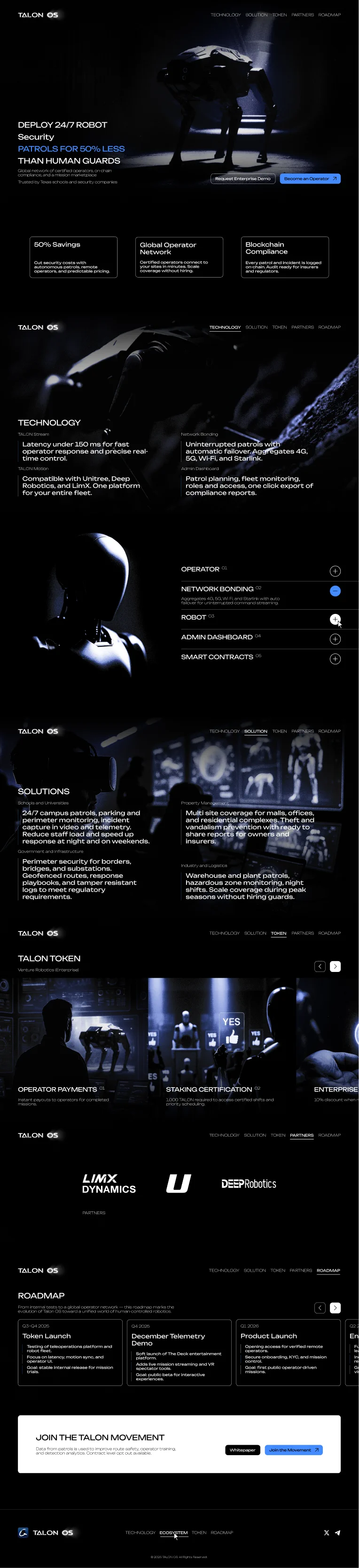 Promotional site for the Talon OS robotic security platform